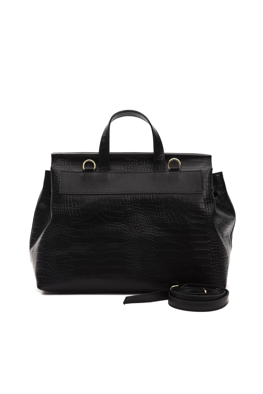 POMPEI DONATELLA - Borsa a Mano e Tracolla in Vera Pelle Stampa Cocco Nera - Modello Zainetto