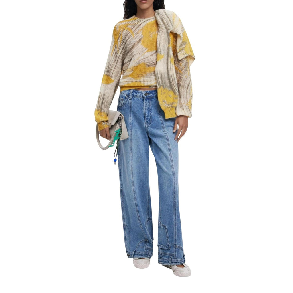 Desigual Maglia Donna Gialla Colorata - Maniche Lunghe Autunno/Inverno