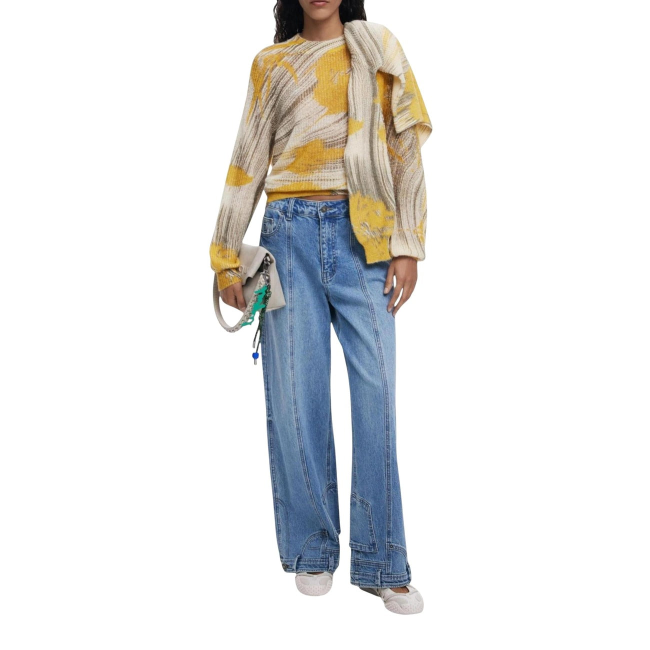 Desigual Maglia Donna Gialla Colorata - Maniche Lunghe Autunno/Inverno