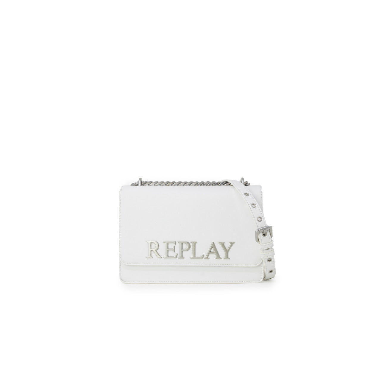 Replay Borsa a Tracolla Donna Bianca con Clip - Compatta 18x25cm