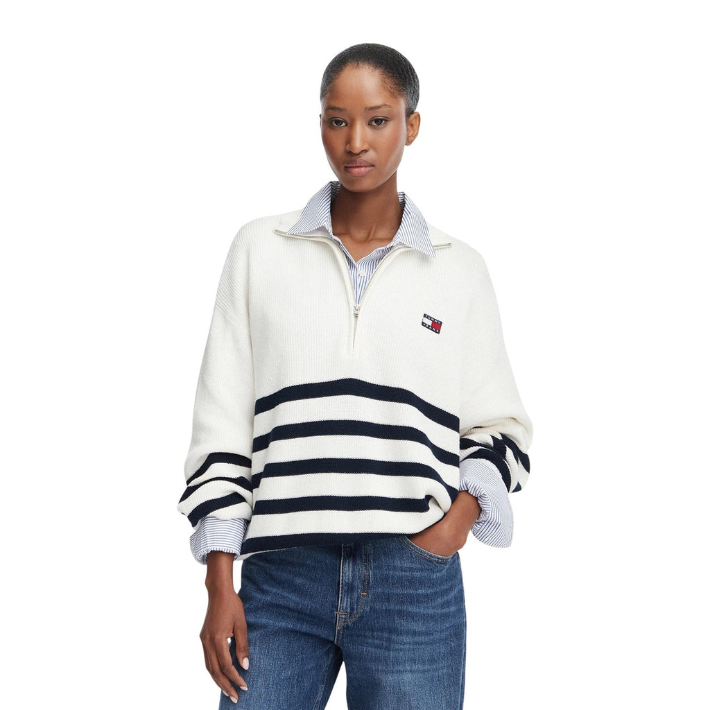 Tommy Hilfiger Jeans – Maglia a Righe in Cotone Organico, Bianca