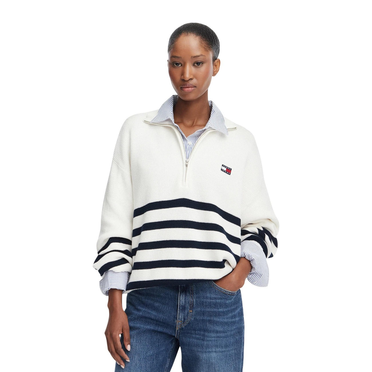 Tommy Hilfiger Jeans – Maglia a Righe in Cotone Organico, Bianca