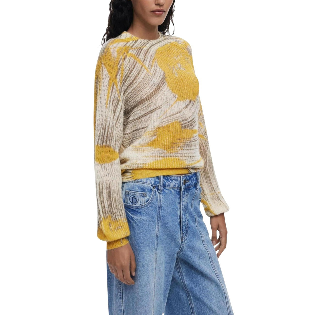 Desigual Maglia Donna Gialla Colorata - Maniche Lunghe Autunno/Inverno