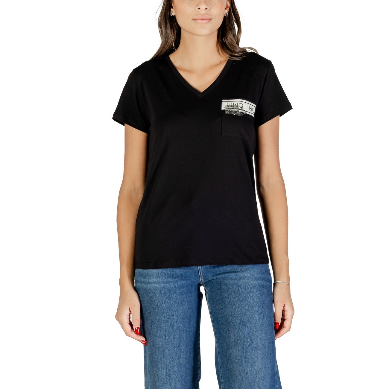 Liu Jo T-Shirt Donna Scollo a V - Cotone 100% con Tasca