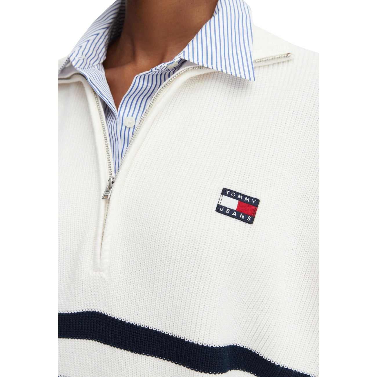 Tommy Hilfiger Jeans – Maglia a Righe in Cotone Organico, Bianca