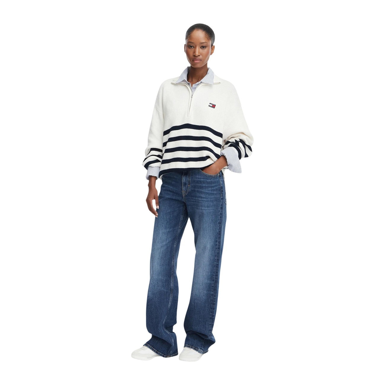 Tommy Hilfiger Jeans – Maglia a Righe in Cotone Organico, Bianca