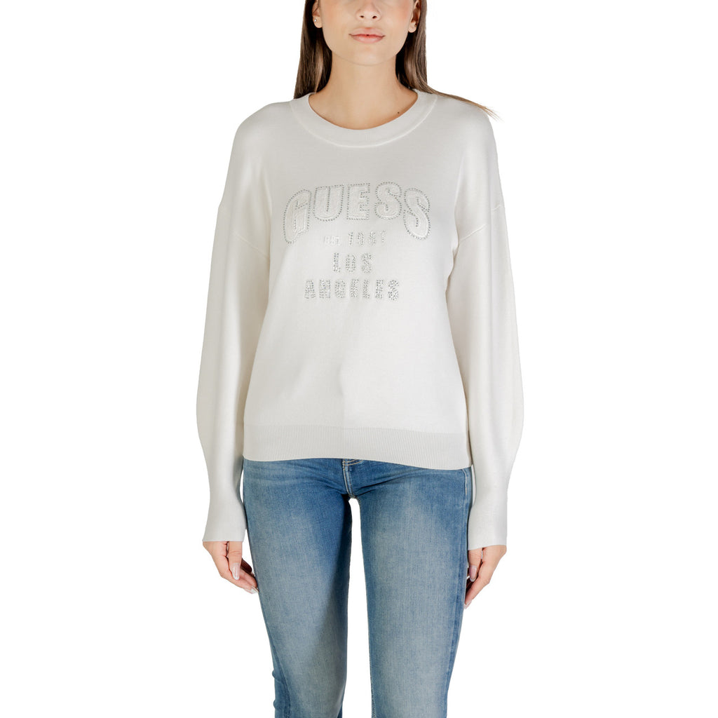 Maglia Guess Donna Bianca Stampa Maniche Lunghe - Elegante W5YR26 Z26I2