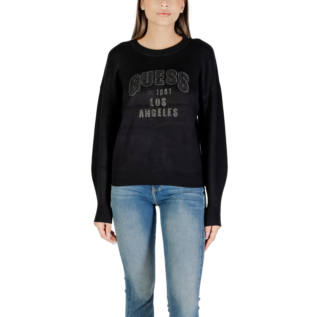 Maglia Guess Donna Bianca Stampa Maniche Lunghe - Elegante W5YR26 Z26I2