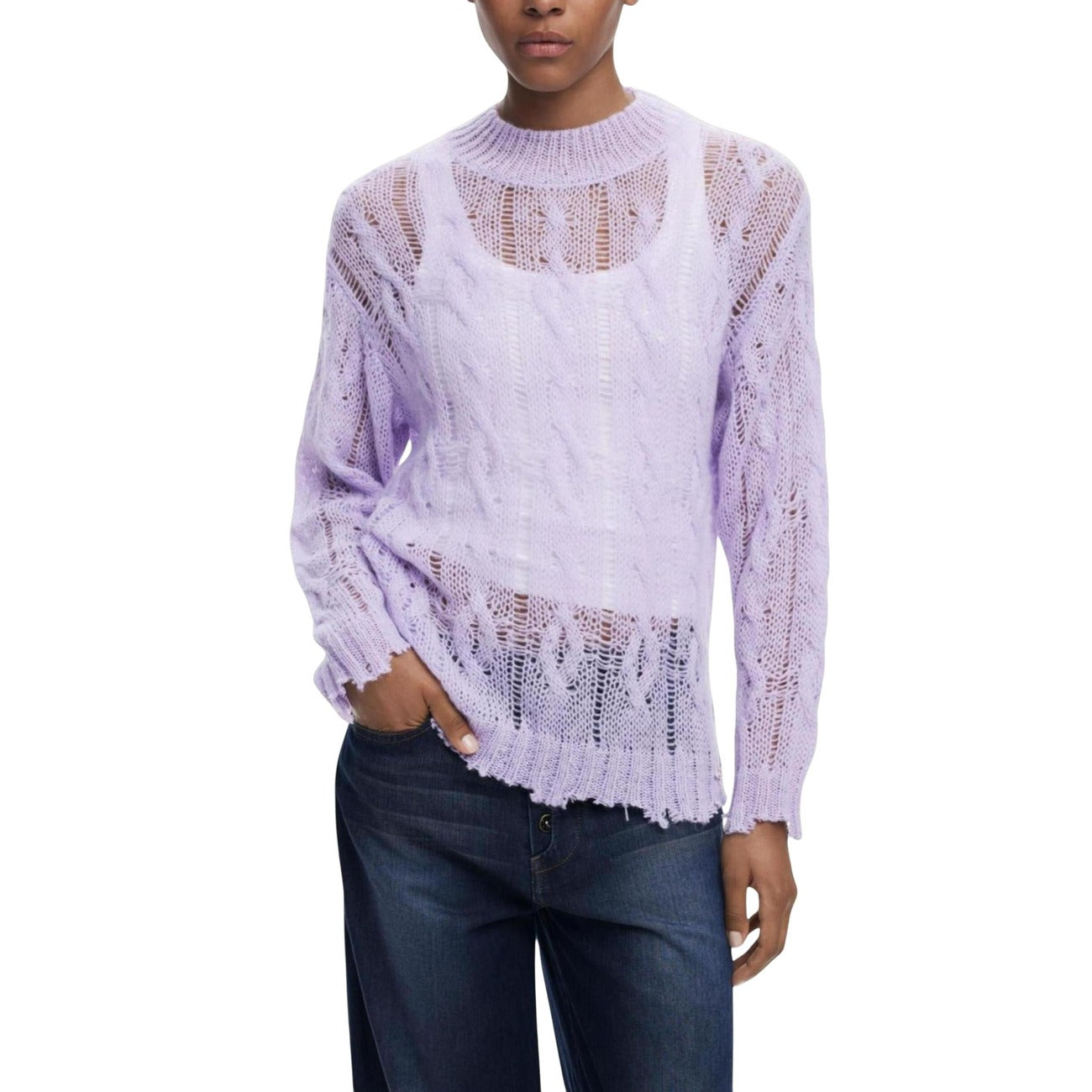 Desigual Maglia Donna Viola - Girocollo Maniche Lunghe Autunno Inverno
